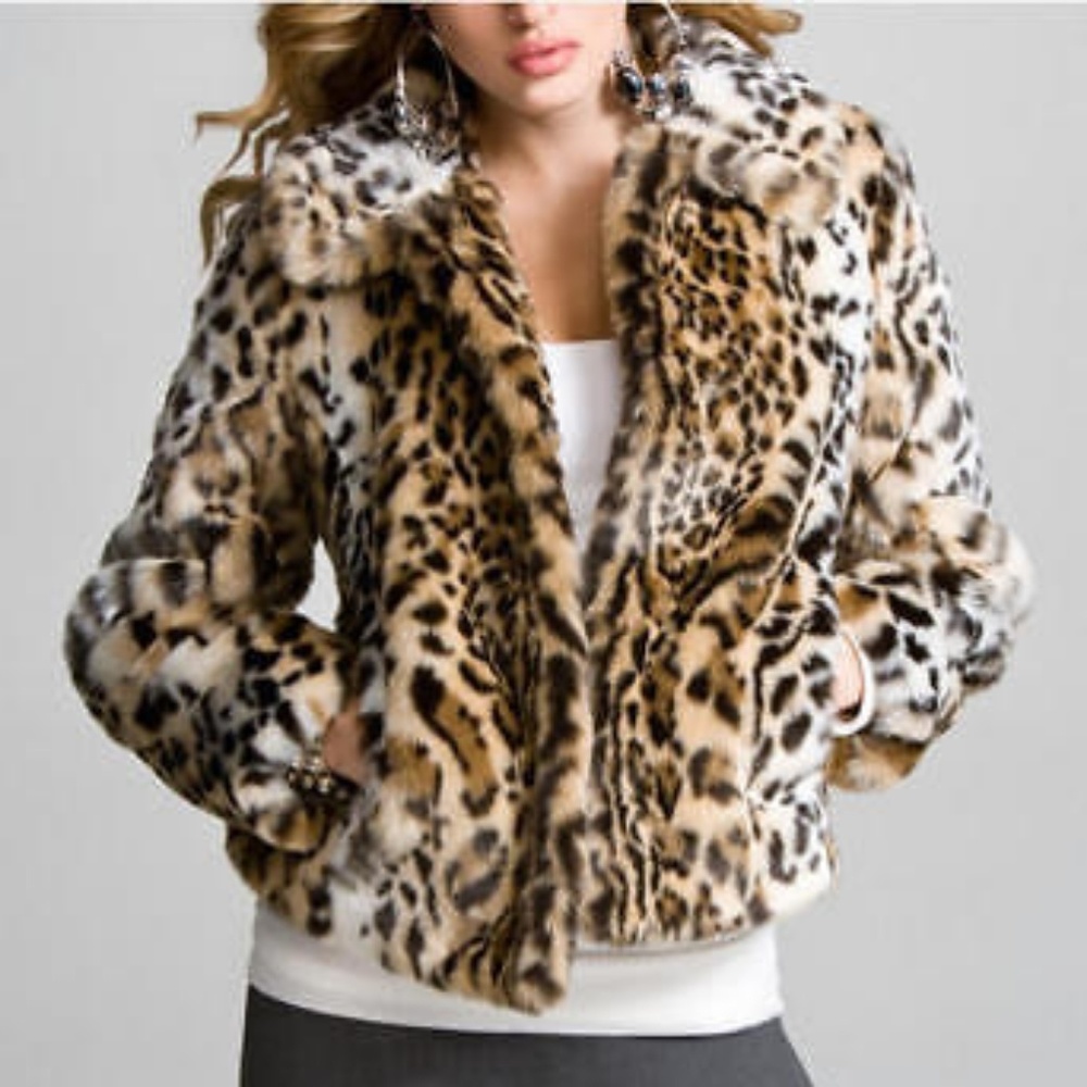 Express Faux Fur Leopard Print Jacket